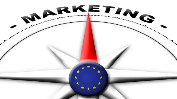 Europese Unie Globe Bol Vlag Kompas Concept Marketing Titels Illustratie — Stockfoto