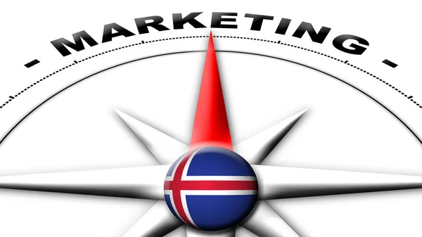 Флаг Исландии Глобус Концепция Компаса Маркетинговые Названия Иллюстрация — стоковое фото