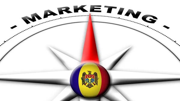 Moldawien Kugelfahne Und Kompass Konzept Marketing Titel Illustration — Stockfoto