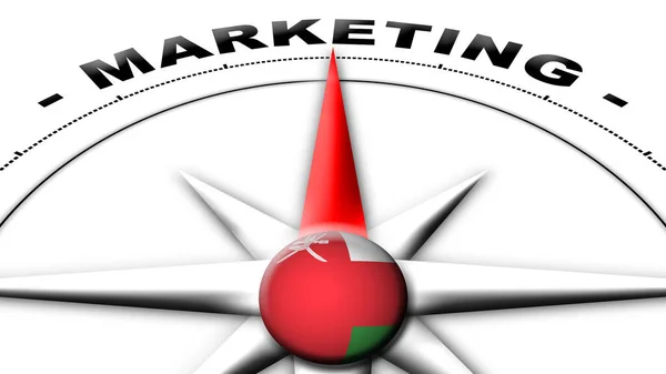 Oman Globe Sphere Flagge Und Kompass Konzept Marketing Titel Illustration — Stockfoto