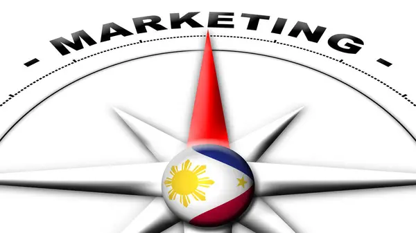 Filipiny Globe Sphere Flag Compass Concept Marketing Tytuły Ilustracja — Zdjęcie stockowe