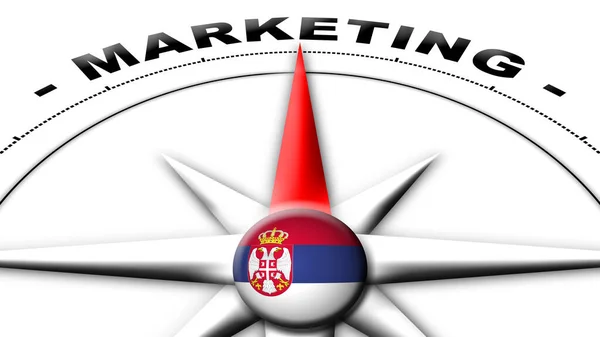 Szerbia Globe Flag Compass Concept Marketing Címek Illusztráció — Stock Fotó