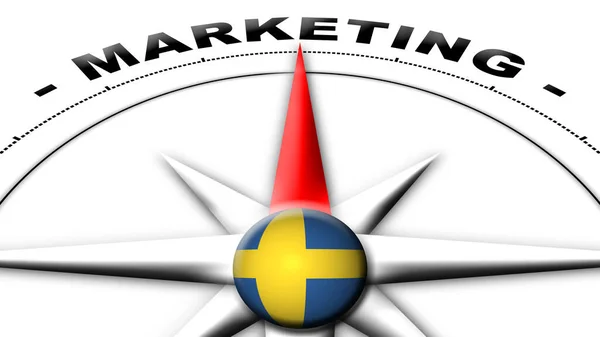 Zweden Globe Bol Vlag Kompas Concept Marketing Titels Illustratie — Stockfoto