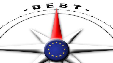 Avrupa Birliği Küre Küresi Bayrak ve Pusula Borç Başlıkları 3B Görüntü