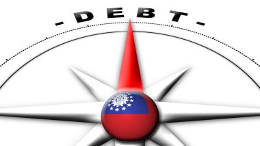 Myanmar Burma Küre Küresi Bayrak ve Pusula Konsepti Borç Başlıkları 3D Görüntü