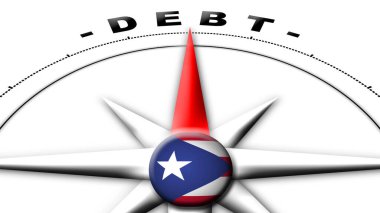 Porto Riko Küre Küresi Bayrak ve Pusula Konsepti Borç Başlıkları 3D İllüstrasyon