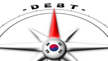 Güney Kore Küre Küresi Bayrak ve Pusula Borç Başlıkları 3D İllüstrasyon