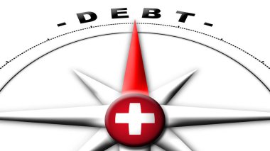 İsviçre Küre Küresi Bayrak ve Pusula Konsepti Borç Başlıkları 3B Görüntü