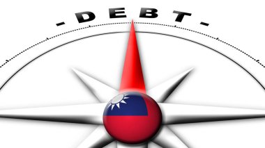 Tayvan Küre Küresi Bayrak ve Pusula Konsepti Borç Başlıkları 3D Görüntü