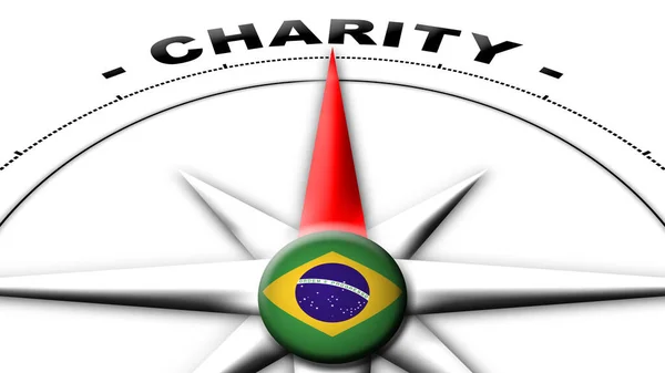 巴西环球球旗和指南针概念慈善名称3D图解 — 图库照片