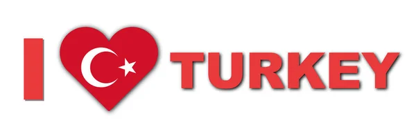 Love Turkey Concept ハートフラッグ ホワイトの背景 3Dイラスト — ストック写真
