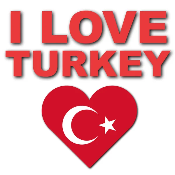 Love Turkey Concept ハートフラッグ ホワイトの背景 3Dイラスト — ストック写真