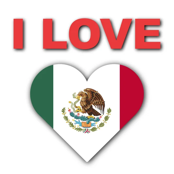 Meksika Konseptini Seviyorum Kalp Bayrağı Beyaz Arkaplan Görüntü — Stok fotoğraf