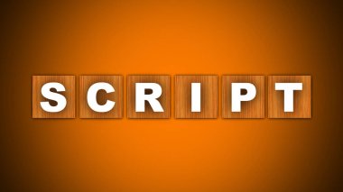 Betik Metni Başlığı - Kare Tahta Konsept - Turuncu Arkaplan - 3B İllüstrasyon