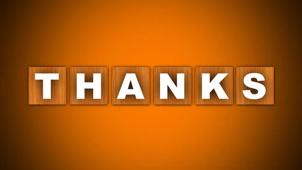 Thanks Text Title Square Wooden Concept Orange Background Illustration — Stock Photo, Image