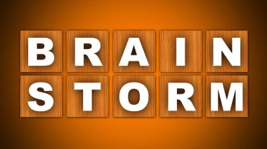 Beyin Fırtınası Başlığı - Kare Tahta Konsept - Turuncu Arkaplan - 3B Görüntü