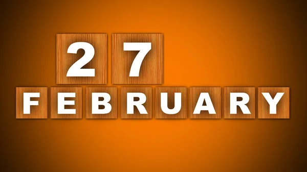 Titel Vom Februar Square Wooden Concept Orange Background Illustration — Stockfoto