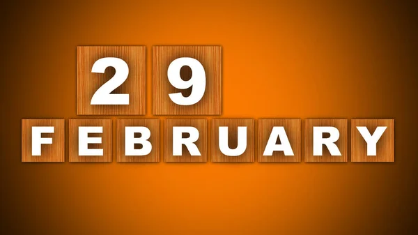 February Title Square Wooden Concept Orange Background Illustration — Stock Photo, Image