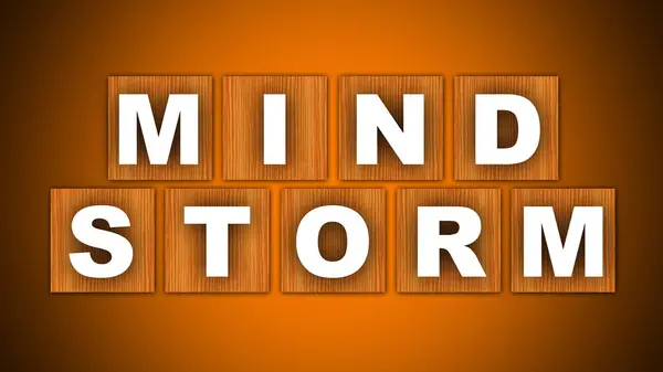 Mind Storm Title Square Wooden Concept Orange Background Illustration — 스톡 사진