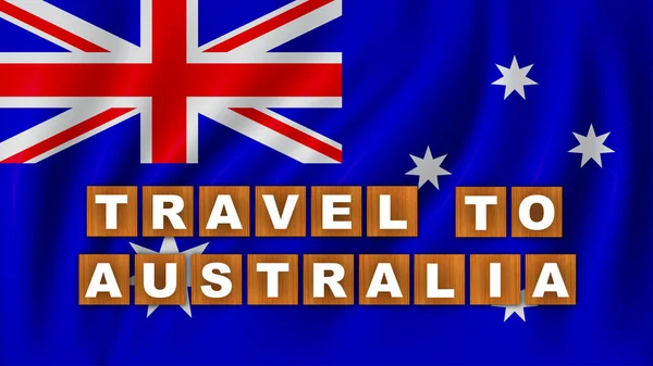 Viaggio Australia Titolo Del Testo Concetto Quadrato Legno Sfondo Bandiera — Foto Stock