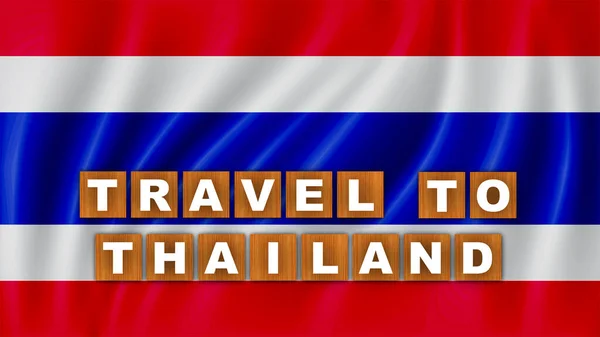 Travel Thailand Texto Título Conceito Madeira Quadrada Bandeira Onda Fundo — Fotografia de Stock