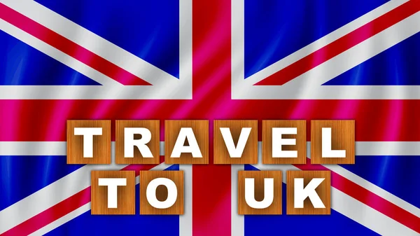 Podróż Wielkiej Brytanii Tytuł Tekstu Square Wooden Concept Wave Flag — Zdjęcie stockowe