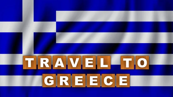 Ταξίδι Στην Ελλάδα Τίτλος Κειμένου Square Wooden Concept Wave Flag — Φωτογραφία Αρχείου