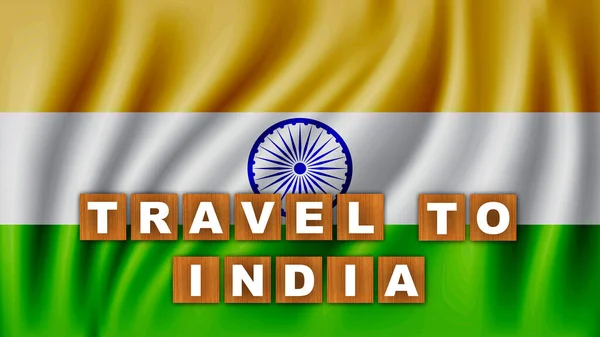 Utazás Indiába Szöveg Címe Tér Koncepció Wave Flag Háttér Illusztráció — Stock Fotó