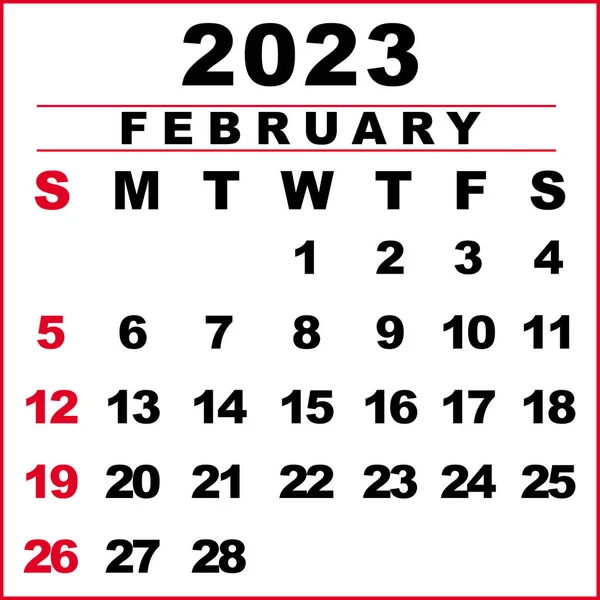Fevereiro 2023 Ilustração Calendário Semana Começa Domingo Projeto Calendário Cores — Fotografia de Stock