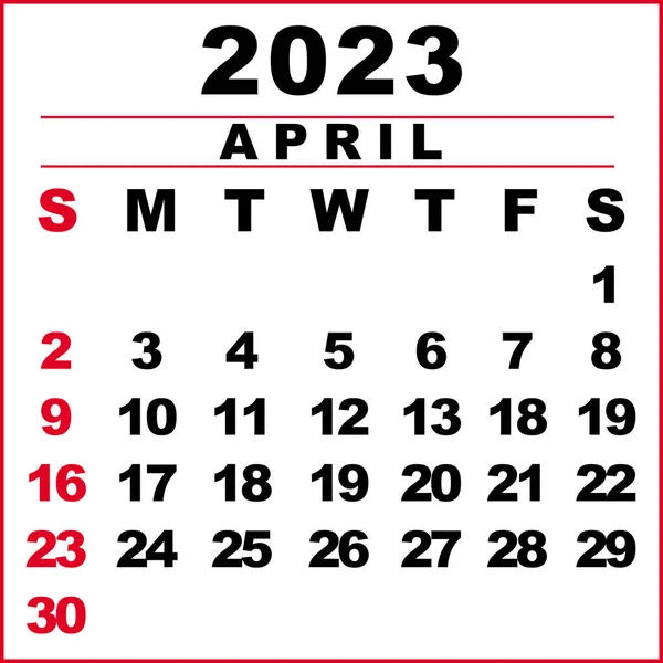 Nisan 2023 Takvim Çizimi Hafta Pazar Günü Başlıyor Takvim Tasarımı — Stok fotoğraf