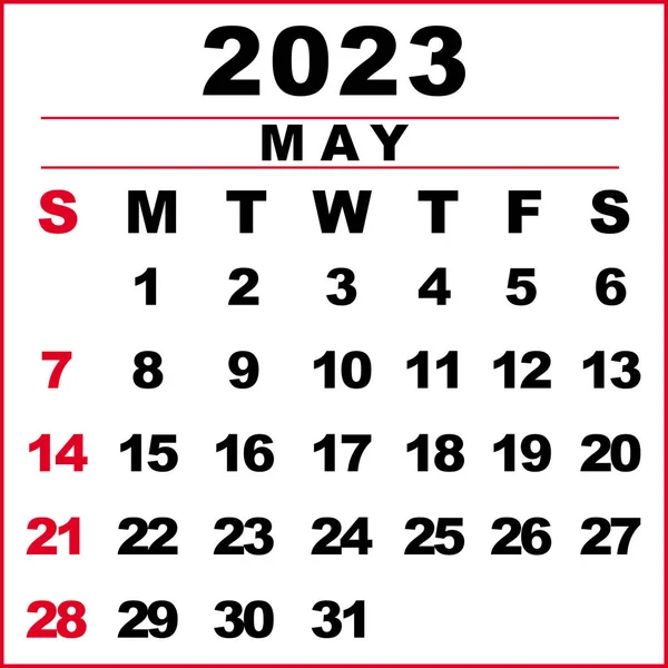 Maio 2023 Ilustração Calendário Semana Começa Domingo Projeto Calendário Cores — Fotografia de Stock