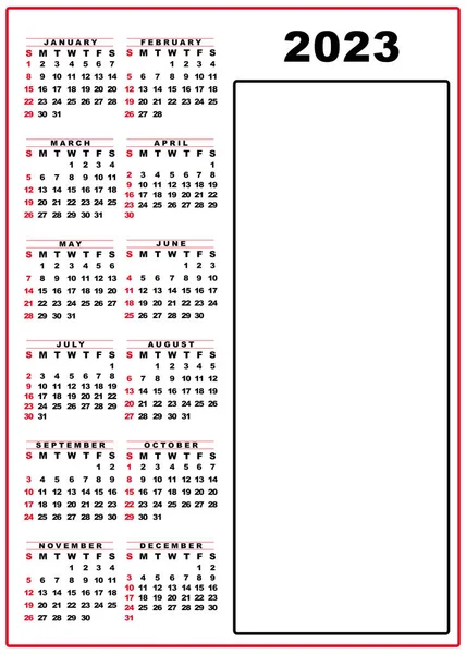 2023 70X50 Calendário Pronto Para Impressão Quadro Vermelho Números Preto — Fotografia de Stock