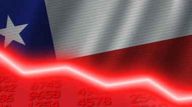 Şili 'de ekonomik kriz, kırmızı neon hat ışığı. İş ve mali para piyasası krizi konsepti, 3D İllüstrasyon