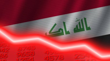 Irak 'ta ekonomik kriz, kırmızı neon hat ışığı. İş ve mali para piyasası krizi konsepti, 3D İllüstrasyon