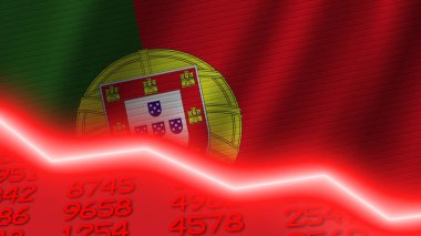 Portekiz 'de ekonomik kriz, kırmızı neon çizgi ışığı. İş ve mali para piyasası krizi konsepti, 3D İllüstrasyon