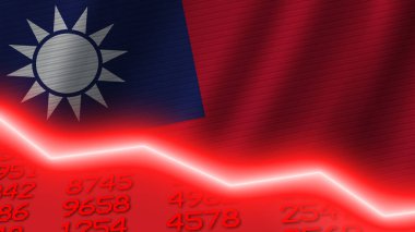 Tayvan ekonomisi kırmızı neon çizgi ışığına döndü. İş ve mali para piyasası krizi konsepti, 3D İllüstrasyon