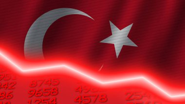 Türkiye ekonomisi kırmızı negatif neon çizgi ışığına döndü. İş ve mali para piyasası krizi konsepti, 3D İllüstrasyon