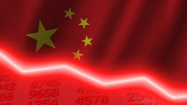China Recesión Económica Rojo Negativo Neón Línea Luz Concepto Crisis — Foto de Stock