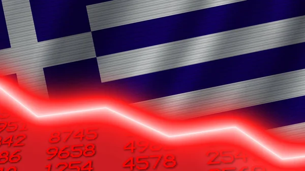 Греческий Экономический Спад Красный Негативный Неоновый Свет Линии Концепция Кризиса — стоковое фото