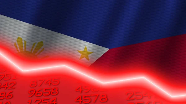 Filipina Mengalami Penurunan Ekonomi Lampu Neon Merah Negatif Konsep Krisis — Stok Foto