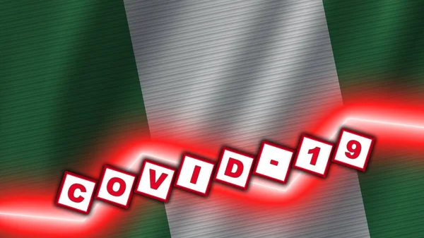 Bandeira Tecido Ondulado Nigéria Título Coronavirus Covid Ilustração — Fotografia de Stock