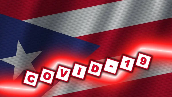 Bandeira Tecido Ondulado Porto Rico Título Coronavírus Covid Ilustração — Fotografia de Stock