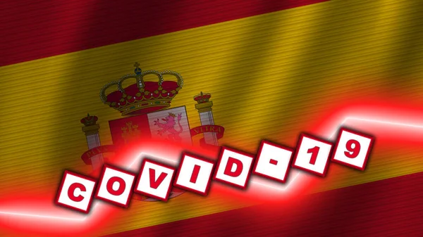 Espanha Bandeira Tecido Ondulado Título Coronavírus Covid Ilustração — Fotografia de Stock