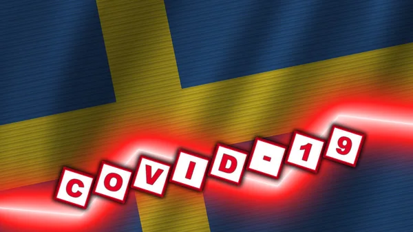スウェーデンの波布旗 コヴィト 19コロナウイルスタイトル 3Dイラスト — ストック写真