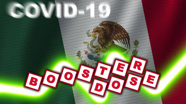 メキシコ国旗とコヴィト 19ブースタードームタイトル3Dイラスト — ストック写真