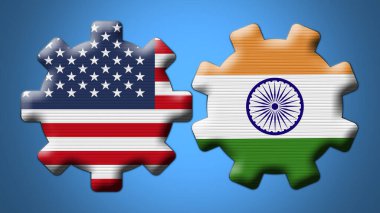 Hindistan ve ABD Çarkıfelek Dişli Bayrakları 3D Görüntü