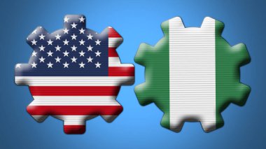 Nijerya ve Amerika Birleşik Devletleri Tekerlekli Bayraklar 3D Görüntü
