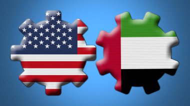 Birleşik Arap Emirlikleri ve Amerika Birleşik Devletleri Tekerlekli Bayraklar 3D Görüntü