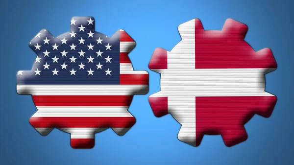 丹麦和美利坚合众国Wheel Gears Flags Illustration — 图库照片