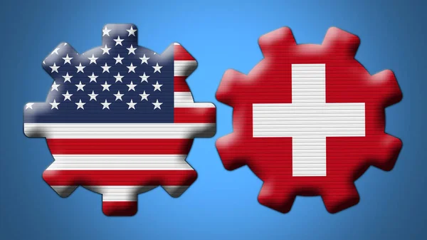 Švýcarsko Usa Spojené Státy Americké Wheel Gears Flags Illustration — Stock fotografie